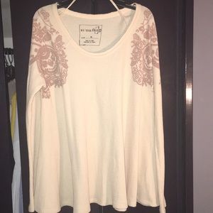Free people long sleeve ladies waffle printed top